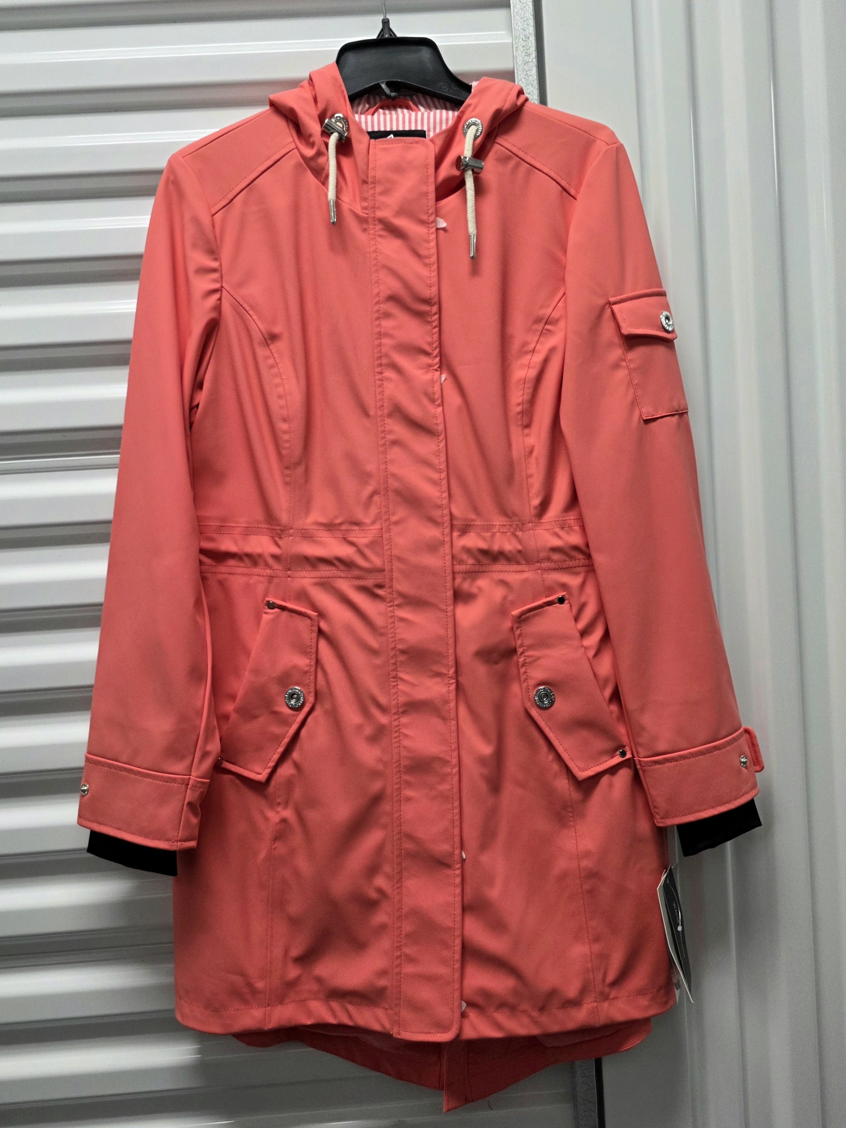 1 Madison Expedition Women's Coral Pink Hooded Utility Rain Parka Medium Nwt